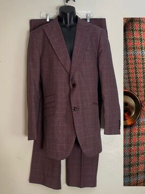 Steven Land Plaid Full Suit 46L Pants 40" waist 31" inseam Gently worn